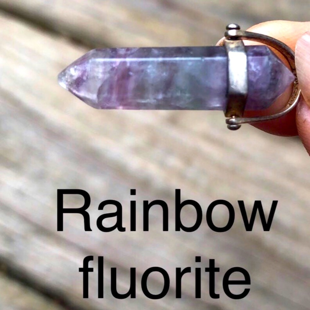 New Rainbow Fluorite with choice of chain/black cord (Unisex)